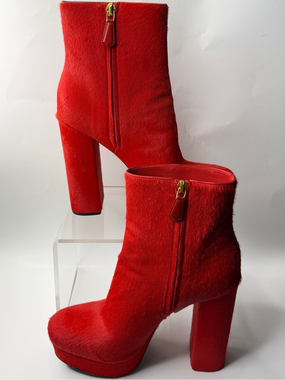 Prada Red Platform Booties with Block Heel - Picture 2 of 7